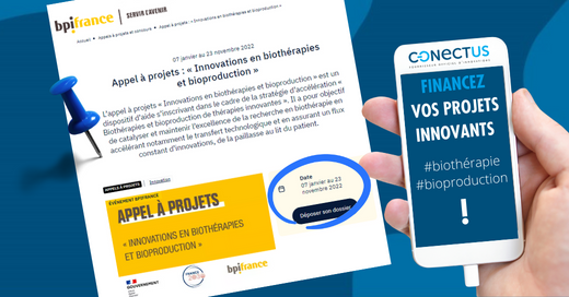 Visuel promotionnel Appel à Projets Biotherapie et bioproduction